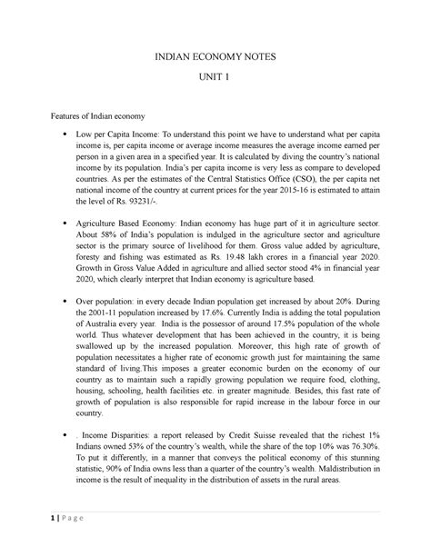 Indian Economy Notes - no need - INDIAN ECONOMY NOTES UNIT 1 Features ...