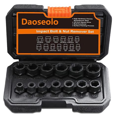 Impact Bolt & Nut Remover Set, 14 Pieces Bolt Extractor Tool Set with ...