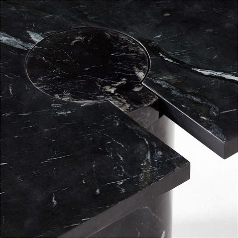 Liguria Rounded Black Marble Side Table with Black Marble Base by ...