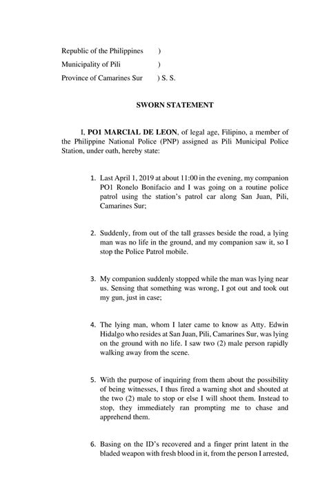 Army Sworn Statement