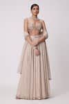 Buy Beige Georgette Beads, Mirrors Sweetheart Neck Embroidered Lehenga ...