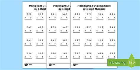 Multiplying 3-Digit Numbers By 1-Digit Numbers Worksheets