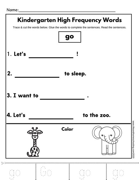 Kindergarten High Frequency Words