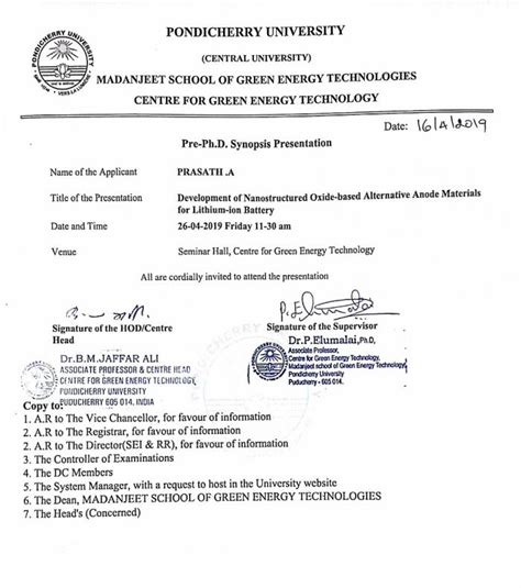 Pre-Ph.D. Synopsis Presentation of Mr.Prasath.A on on 26th April 2019 ...