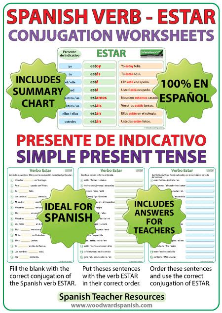 ESTAR - Spanish Verb Conjugation Worksheets - Present Tense | Woodward ...