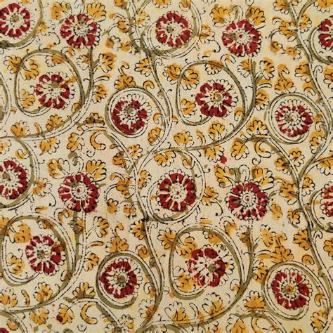 Pure Cotton Cream Kalamkari With Maroon Flower Jaal Hand Block Print F ...