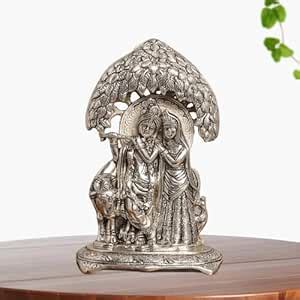 STARLIGHT Silver-Plated Radha Krishna Idol with Tree Canopy and Cow ...