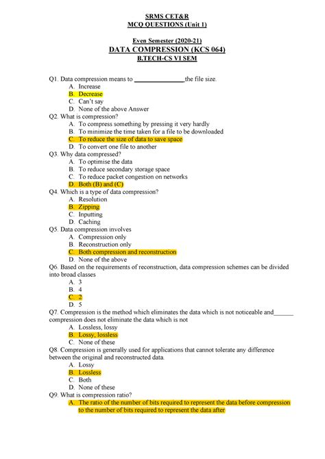 KCS 064 MCQ Unit 1-converted - SRMS CET&R MCQ QUESTIONS (Unit 1) Even ...
