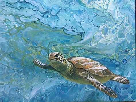 Acrylic Sea Turtle Gliding Painting