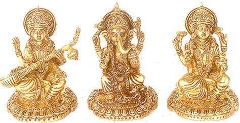 Brass Triad Ganesha Lakshmi Saraswati Handmade India – Exotic India Art