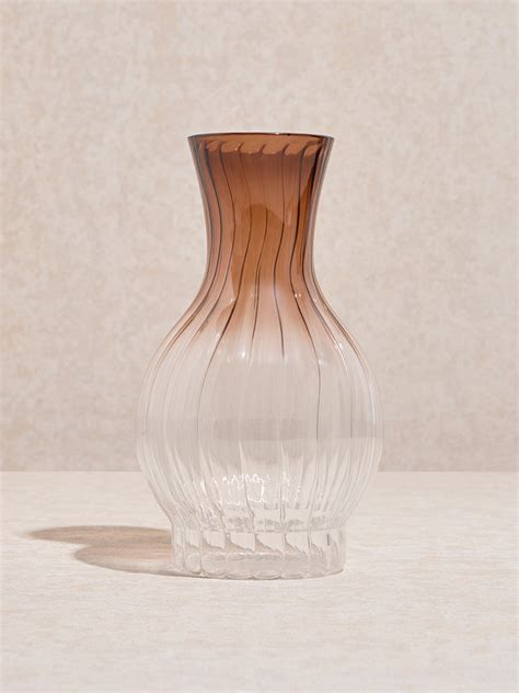Buy Westside Home Brown Ombre-Finish Ribbed Glass Vase from Westside