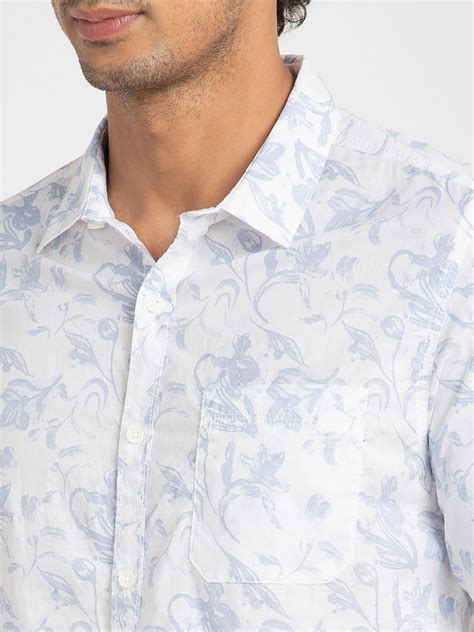 Spykar Men White Cotton Slim Fit Floral Print Shirt - mshps1bc106white