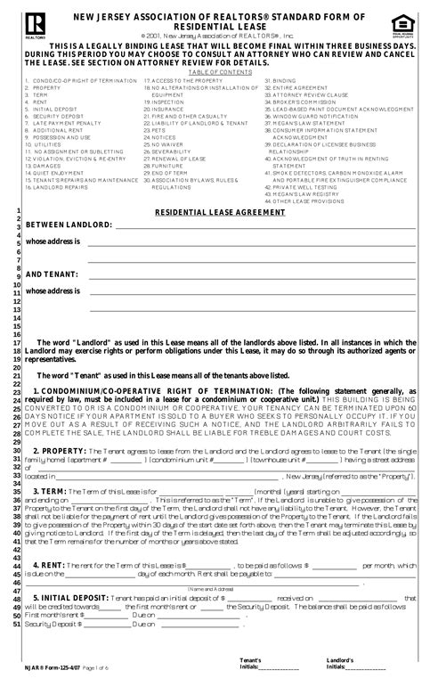 FREE Printable NJ Residential Lease Agreement | Printable Lease Agreement