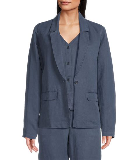 Eileen Fisher Petite Size Organic Linen Silk Twill Notch Lapel Long ...
