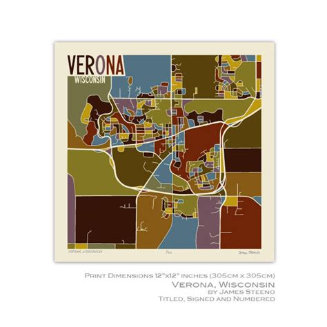 Verona Wisconsin Art Map Print dane County by James Steeno - Etsy