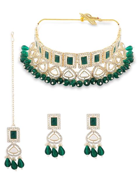 Buy ZAVERI PEARLS Green Dazzling Austrian Diamonds Beads Bridal ...
