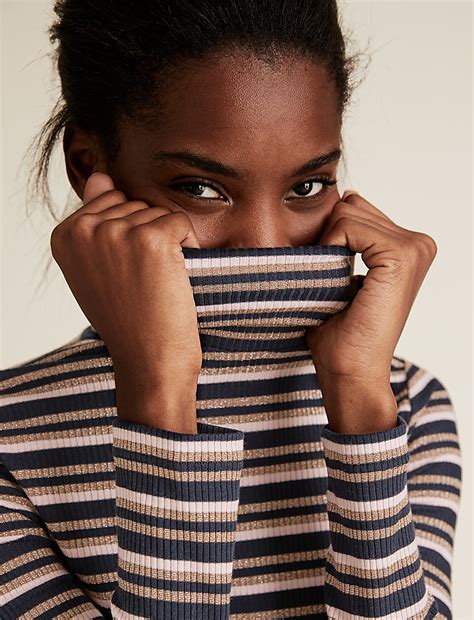 Buy Sparkly Striped Funnel Neck Fitted Top at Marks & Spencer