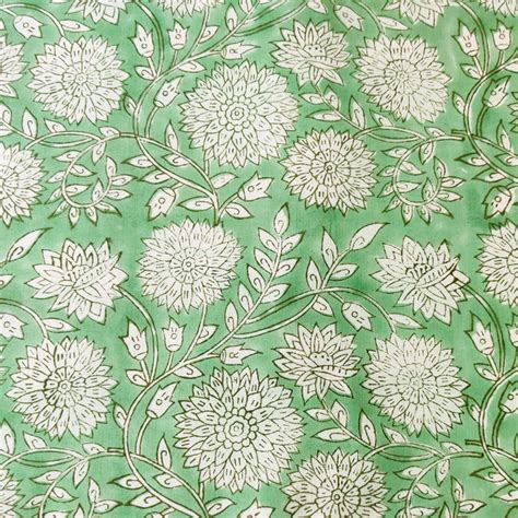 Pure Cotton Jaipuri Pasrel Green With White Marrigold Hand Block Print ...