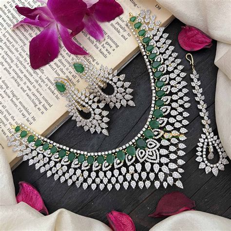 Vriksham Designer Pear Style American Diamond Polki Choker Neckpiece-G ...
