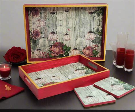 Cherry Luxe Set of 2 Trays with Matching Coasters – Seema Seth Designs