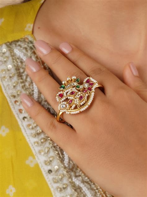 Buy Jadau Kundan Rings Online | Big Kundan Rings | Gold Plated Rings ...