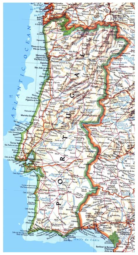 Large detailed road map of Portugal with relief, cities and airports | Portugal | Europe ...