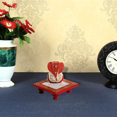 Buy Handicrafts Paradise Marble Ganesha with Kundan Work Placed On ...