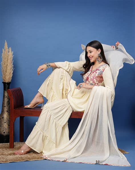 Elegant Bloom Off White Sharara Set by Wyshlist
