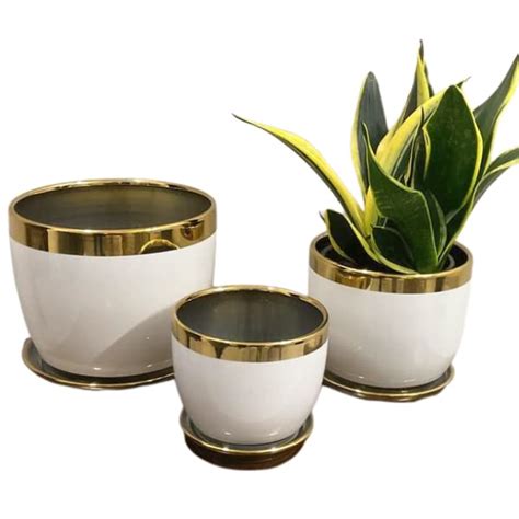 Garden Art White Plant Pots Set of 3,Indoor Ceramic Flower Pot with ...