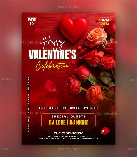 Valentine’s Day party poster flyer design template - GEC Designs
