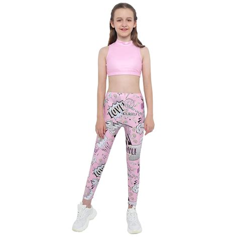Buy Nimiya Kids Girls' Two Pieces Crop Tops with Athletic Leggings ...