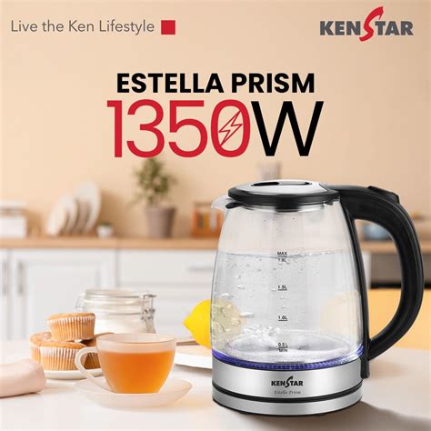 Estella Prism Glass Kettle – 1350W, LED Light – Kenstar Store