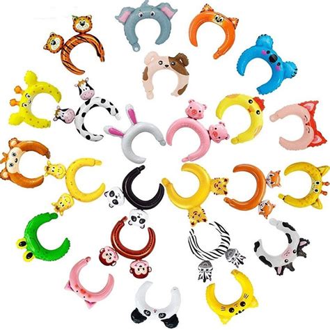 24 Packs Inflatable Animals Headband Zoo Safari Balloons Hat Jungle ...