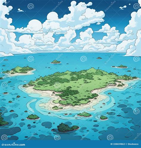 Vibrant Flat Colour Atoll Illustration with Simple Closeup View Stock ...