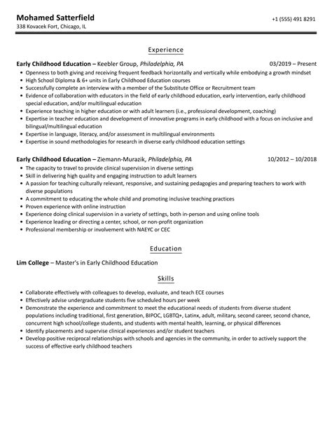 Early Childhood Education Resume Samples | Velvet Jobs