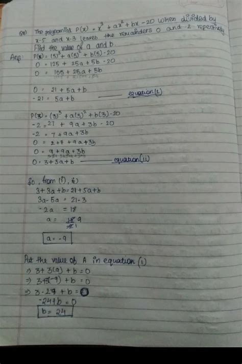 The polynomial x³+ax²-x+b leaves remainders 0 and 15 when divided by (x ...
