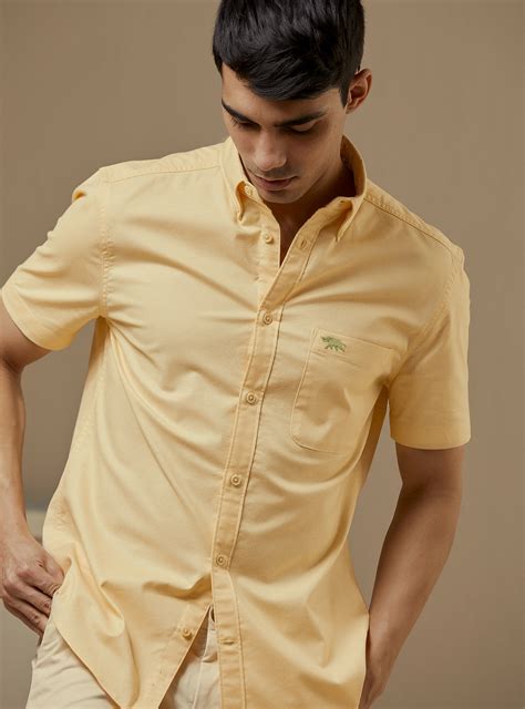 Buy Saffron Shirt | Casual Yellow Solid Shirt for Men Online | Andamen