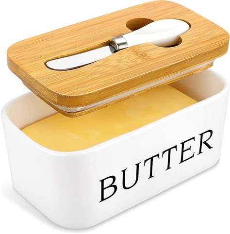 Butter Dish with Lid and Knife, 650ML Large Ceramic Butter Dish Double ...