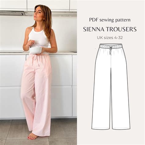 Sienna Trousers PDF Sewing Pattern | Wide-Leg Elastic Waist Pants for ...