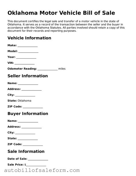 Download Oklahoma Motor Vehicle Bill of Sale Template ⋆ Auto Bill of ...