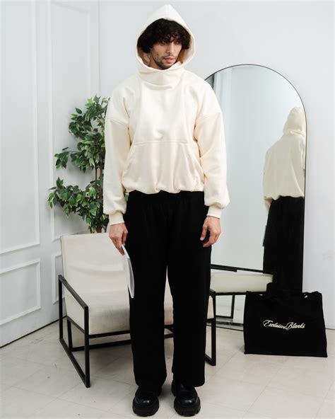 Mock Neck Hoodie in Cream – Exclusive Blanks