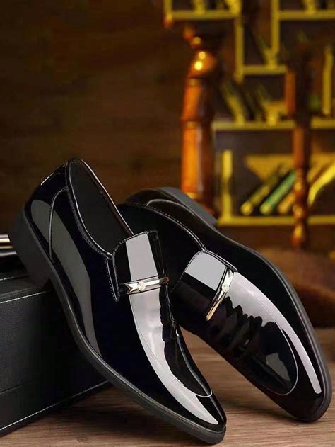 Men Metal Decor Slip On Dress Shoes, Leisure Black Dress Loafers ...