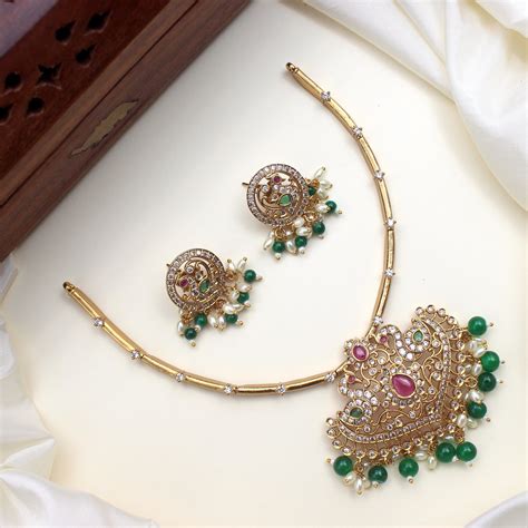 Antique AD Kemp Peacock Hasli Necklace Set – Happy Pique