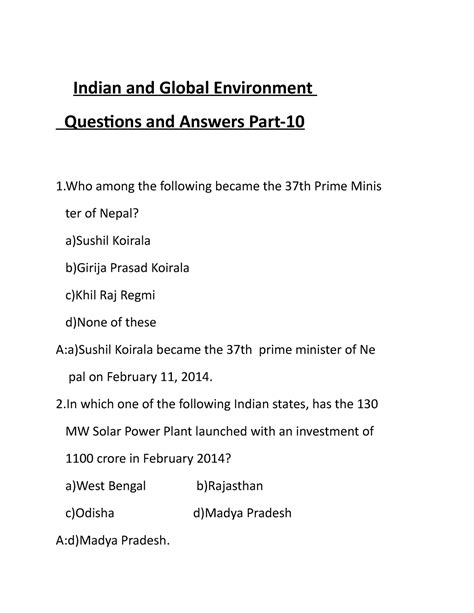 Indian and Global environment Questions and Answers Part- 9 - 2 which ...
