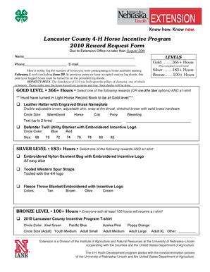 Fillable Online lancaster unl Lancaster County 4-H Horse Incentive ...