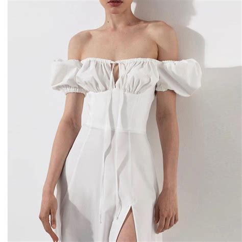 White Off Shoulder High Slit Maxi Dress – Outzidr