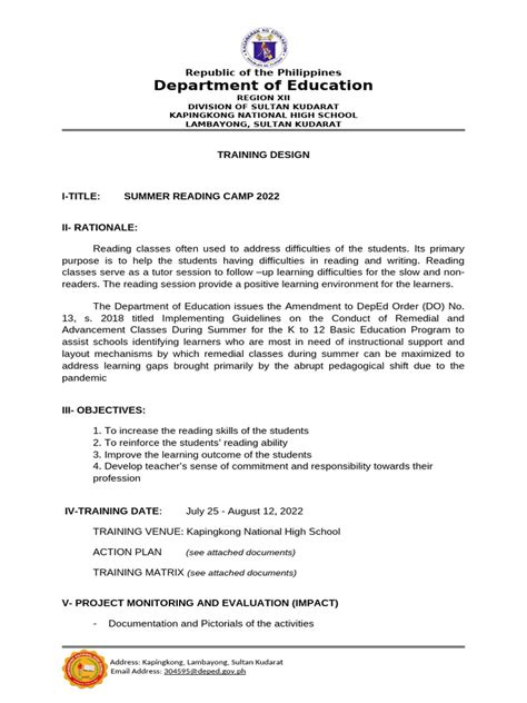 Image result for Training Design Examples PDF