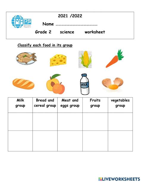 Image result for Basic Food Groups Live Worksheet