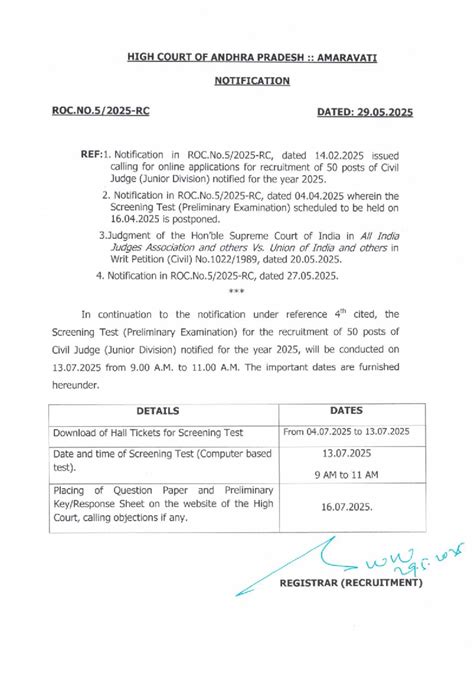 Notification for Screening Test of Civil Judge (Junior Division) 2025 ...