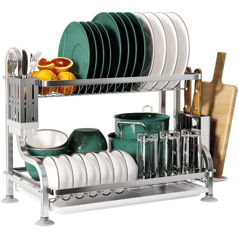 MAJALiS Stainless Steel Dish Drying Rack, Large 2 Tier Dish Strainers ...